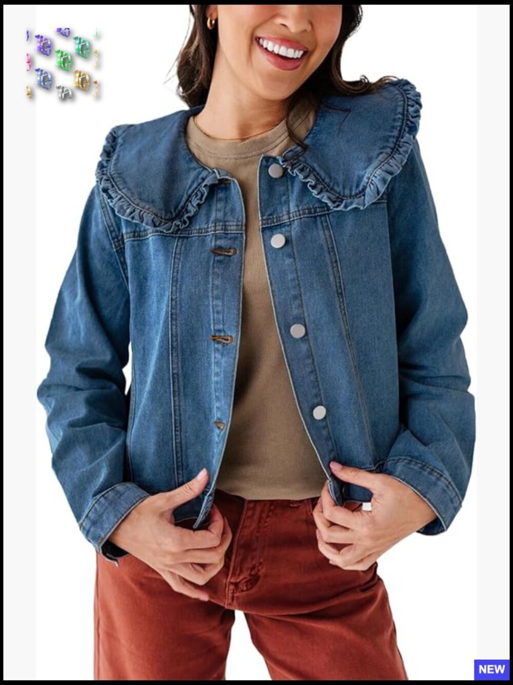 Cropped Denim Jacket Long Sleeve Peter Pan Collar Button Down Layer Jacket